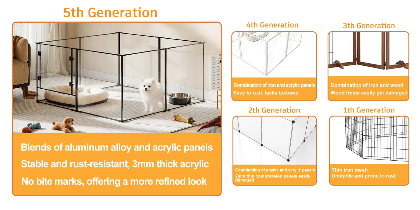 BORWAR Premium Acrylic Aluminum Pet Playpen Enclosure With Full Visibility