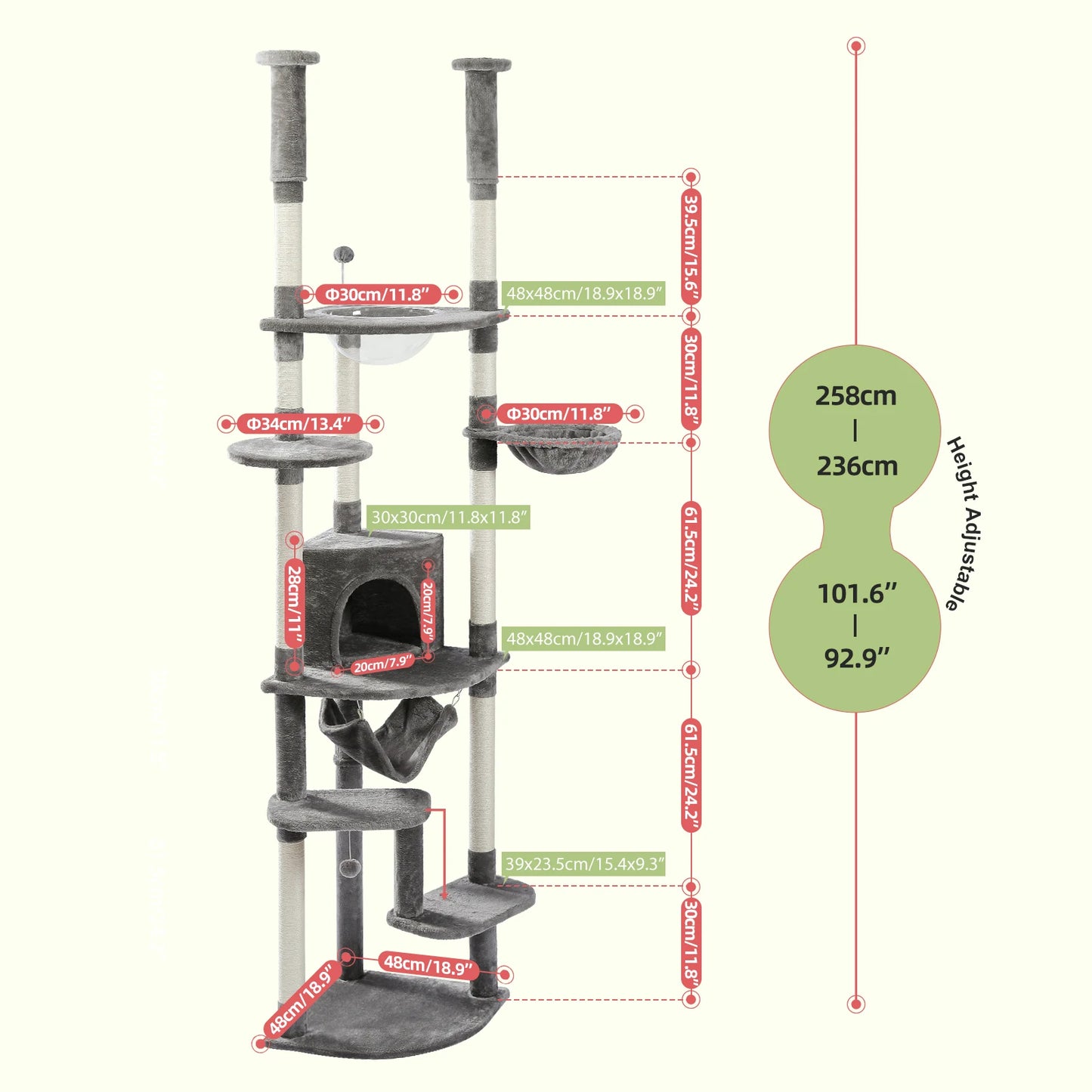 PAWZ Road Floor To Ceiling Cat Tree With Sisal Posts