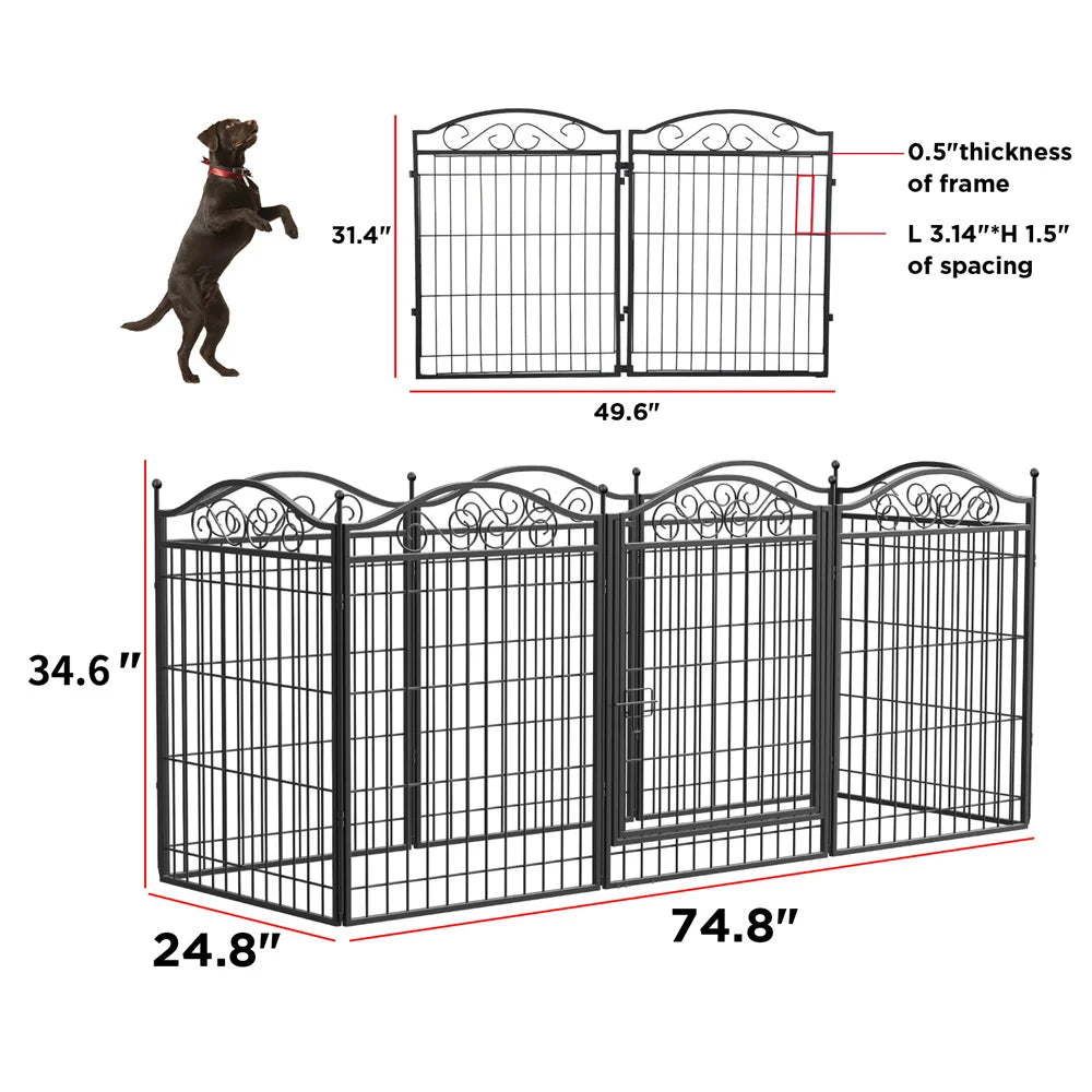 BORWARTH Heavy Duty Dog Playpen 8-Panel Metal Fence With Door