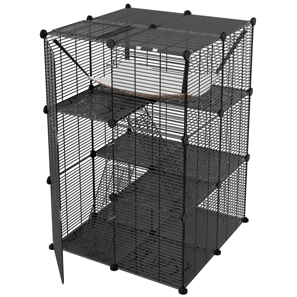 Closure 3-Tier Cat Cage Enclosure Metal Wire Kennel Playpen With Hammock