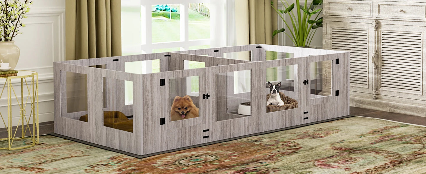 BORWARTH Dog Whelping Box Playpen With Tempered Glass Two Rooms