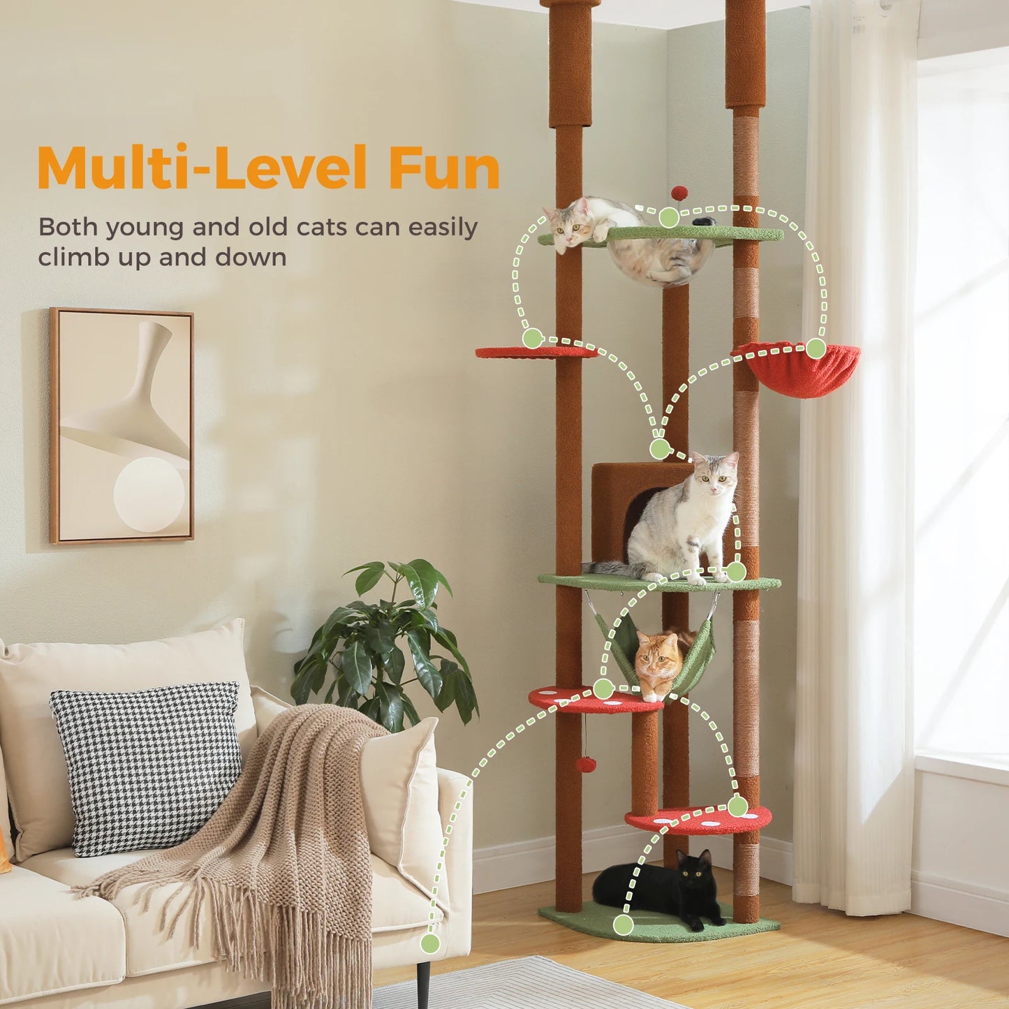 PAWZ Road Floor To Ceiling Cat Tree With Sisal Posts
