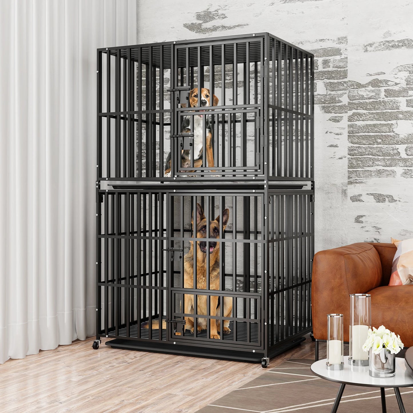 BORWAR Heavy Duty Stackable Dog Crate Removable Tray and Wheels