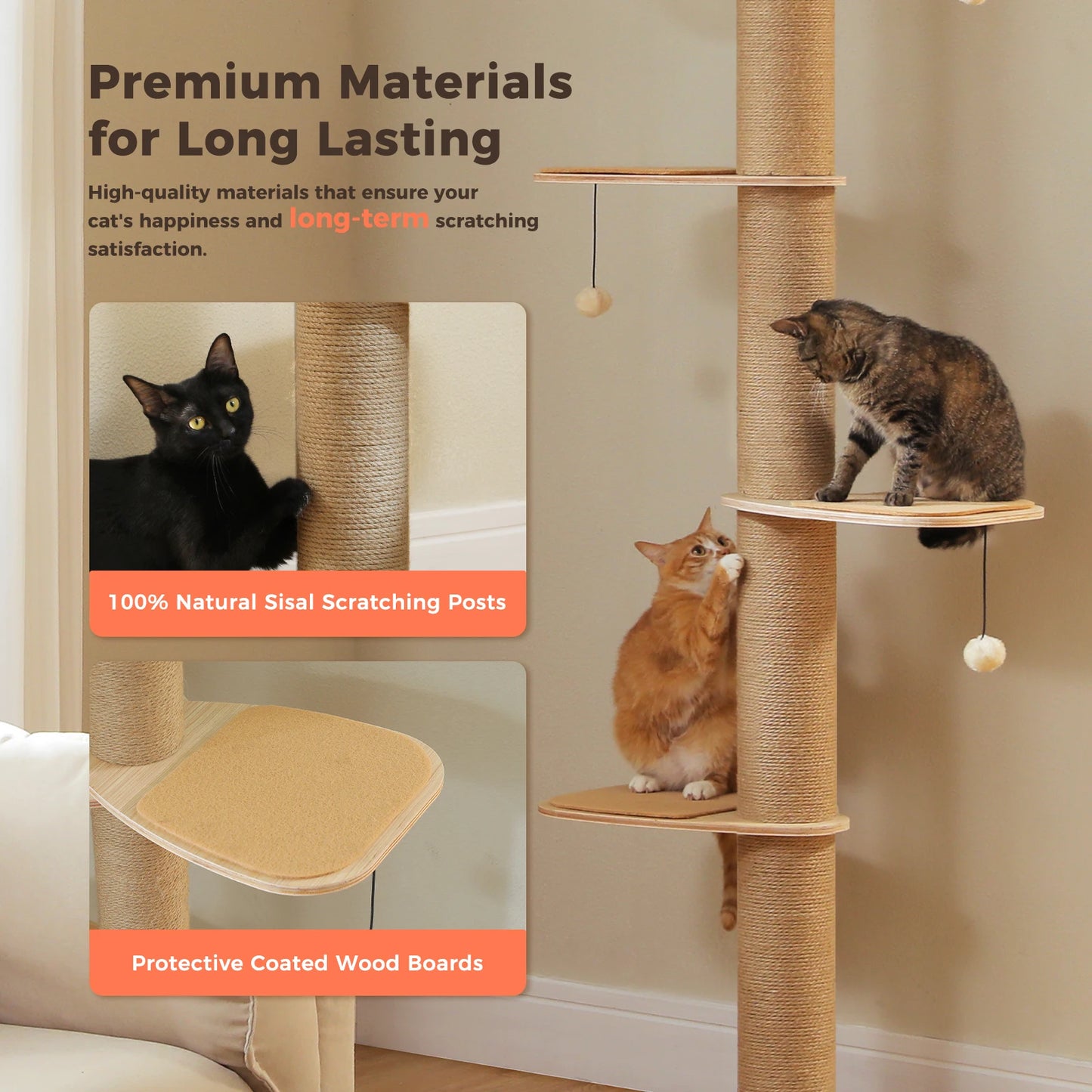 PAWZ Road Floor to Ceiling Adjustable Cat Tree with Scratching Posts and Toys