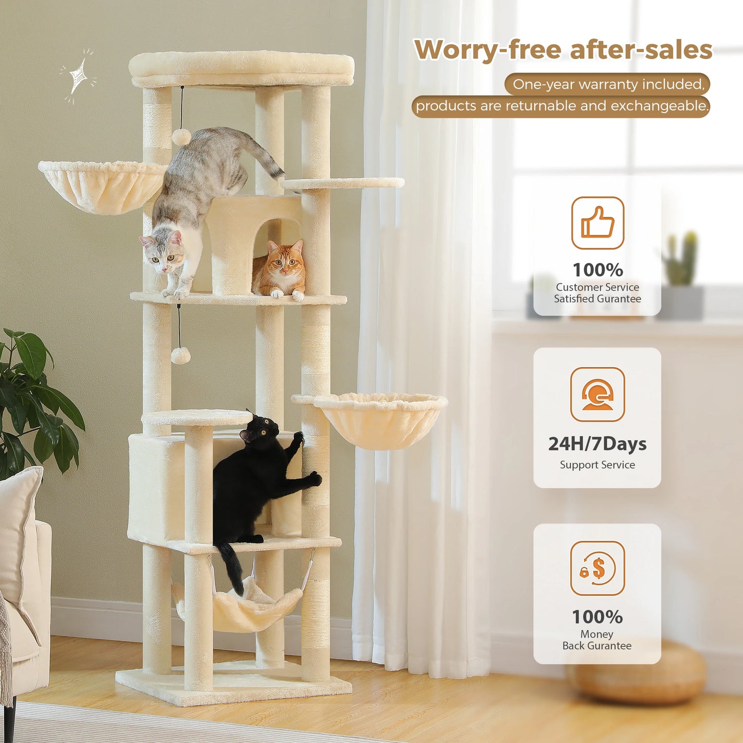 PEQULTICN Luxury Cat Tree With Sisal Scratching Posts And Condo
