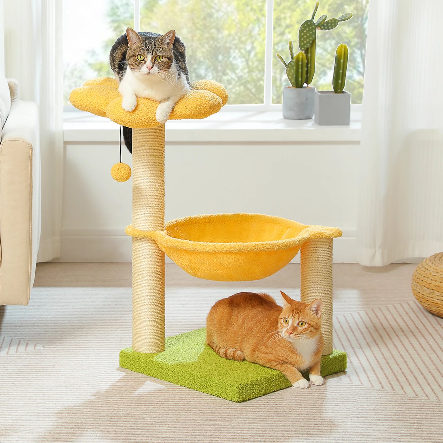 Flower Cat Tree with Sisal Scratching Post Large Hammock Soft Top Perch Small Cat Tower for Indoor Cute Cat Scratcher Kitten Toy