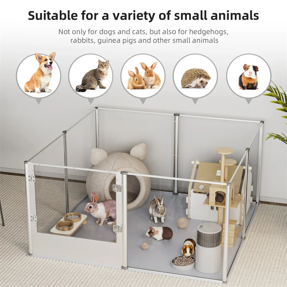 BORWAR Dog Playpen Acrylic Enclosure With Waterproof Pad For Pets