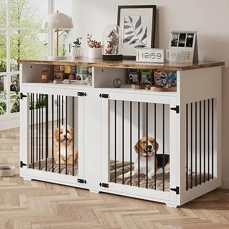 MKDK Dog Crate Furniture for Two Dogs with Storage Compartment