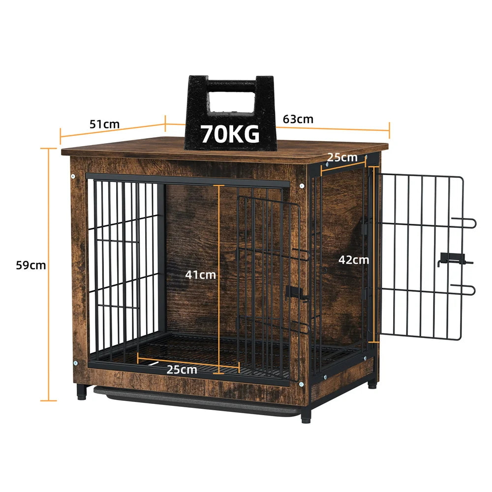 BORWAR Elevated Wooden Dog Crate End Table Kennel With Tray