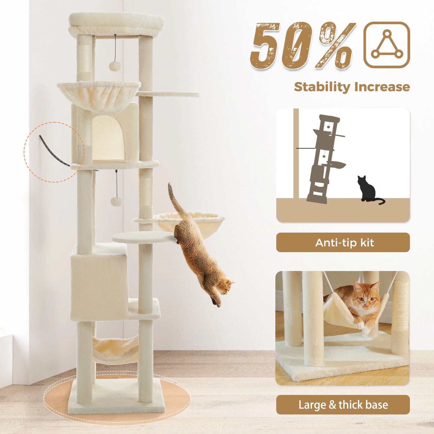 PEQULTICN Luxury Cat Tree With Sisal Scratching Posts And Condo
