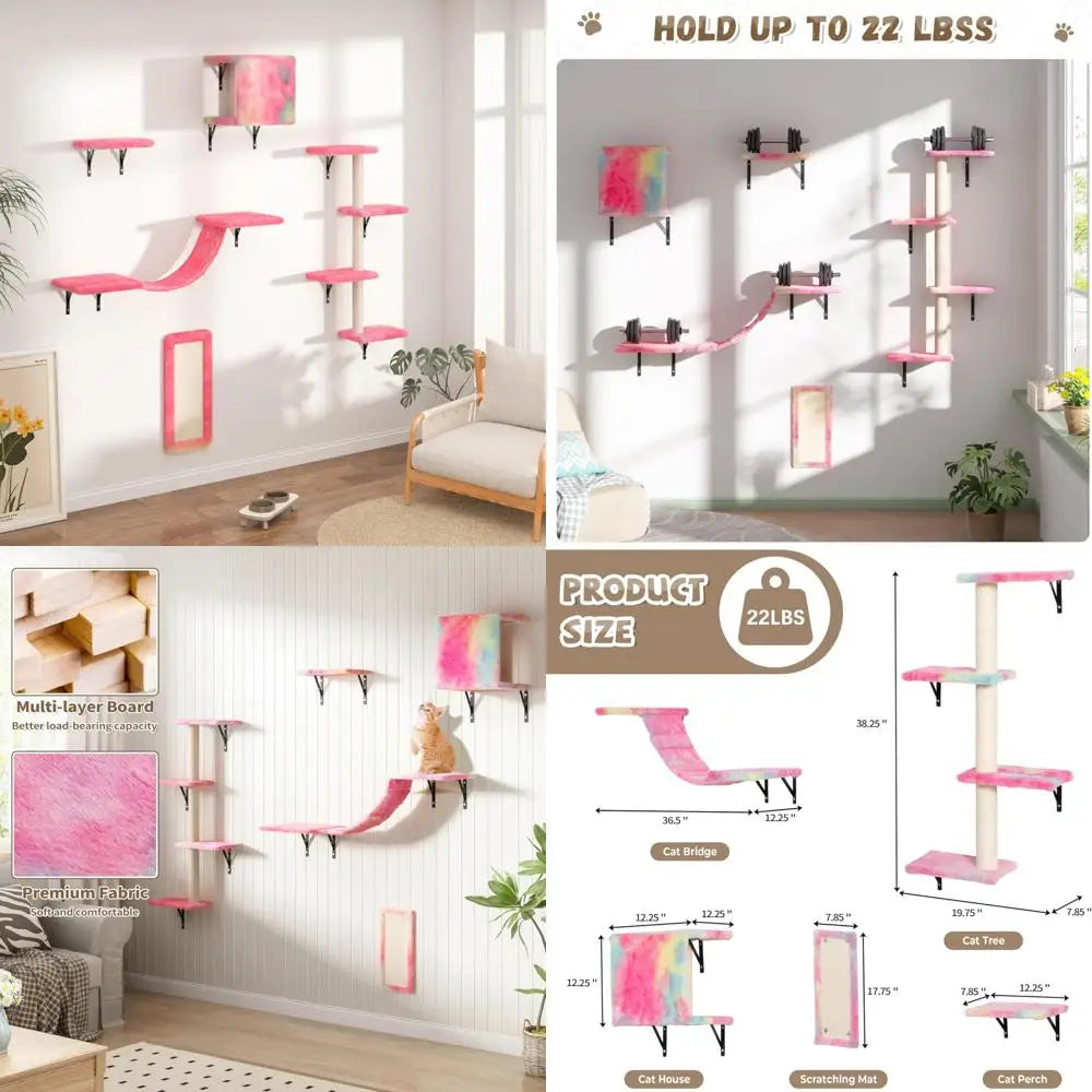Wall Mounted Cat Furniture Set With Floating Shelves And Perches