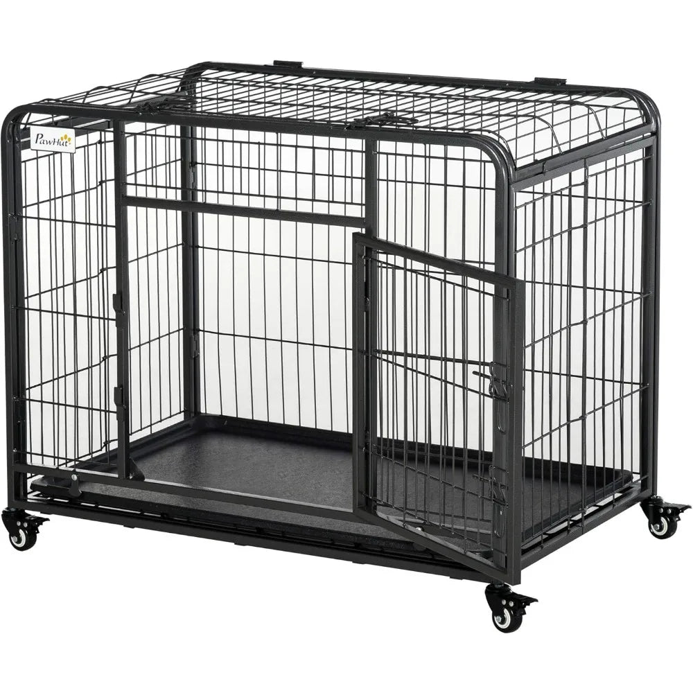 High-Concerned Duty Metal Dog Cage Crate With Tray And Wheels