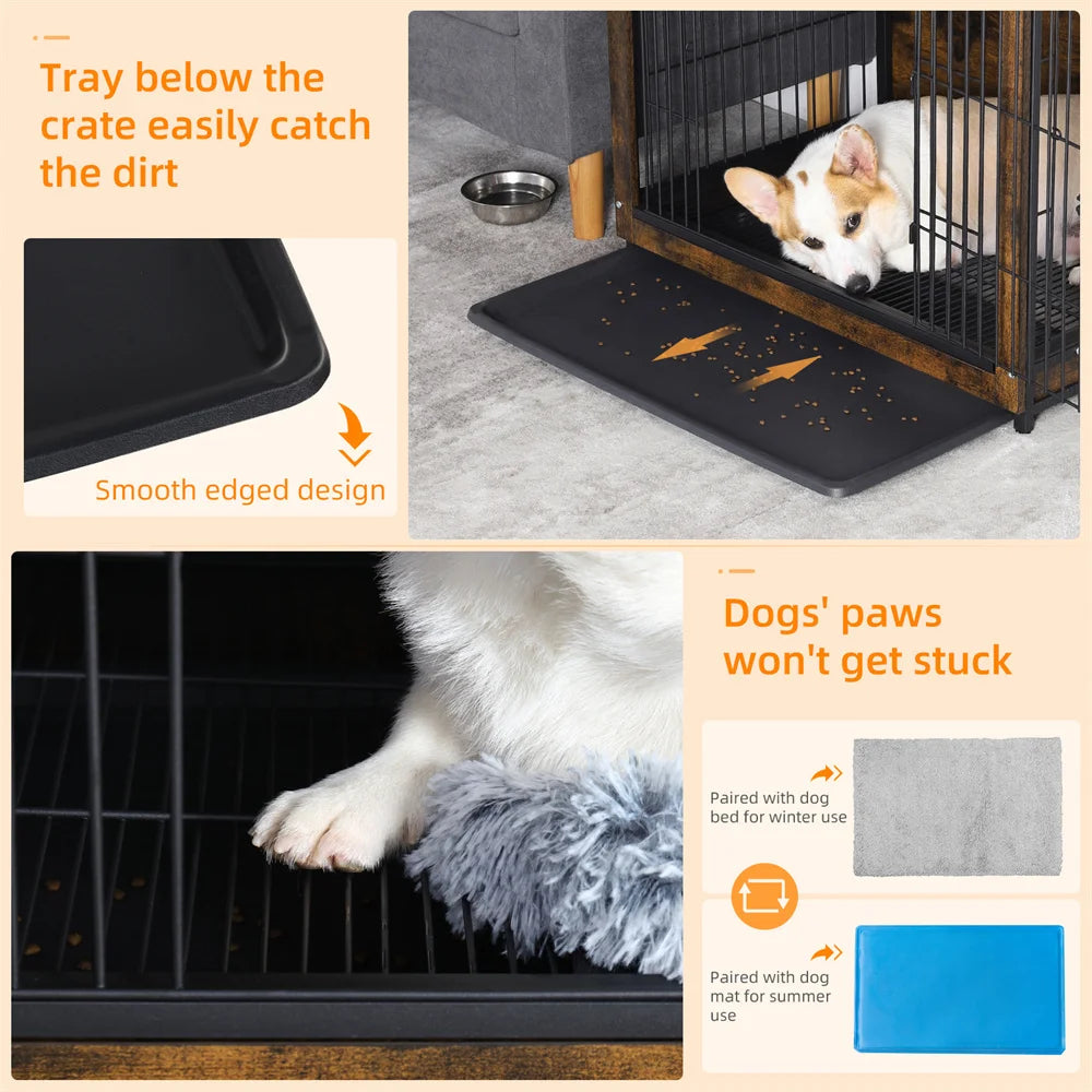 BORWAR Elevated Wooden Dog Crate End Table Kennel With Tray