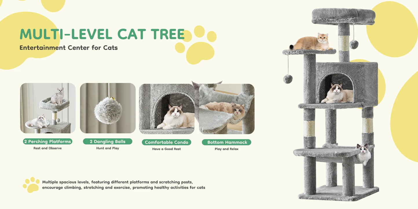 JHK MultiCat Climbing Cat Tree Tower With Sisal Scratching Posts