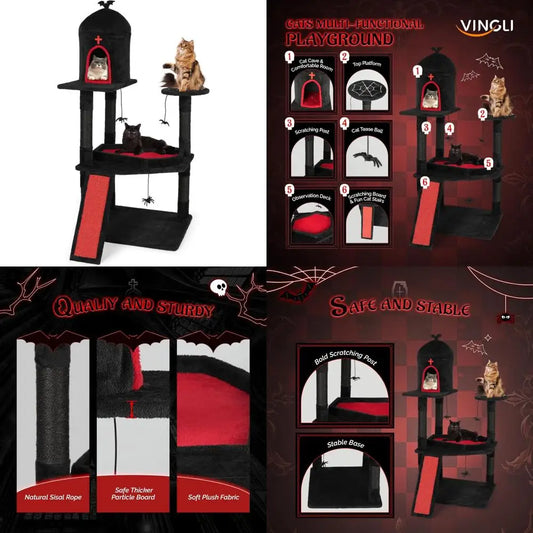 Gothic Halloween Cat Tree Tower With Scratching Posts And House Cave