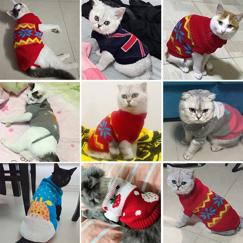 Hubei Christmas Cat Sweater Winter Warm Pet Costume