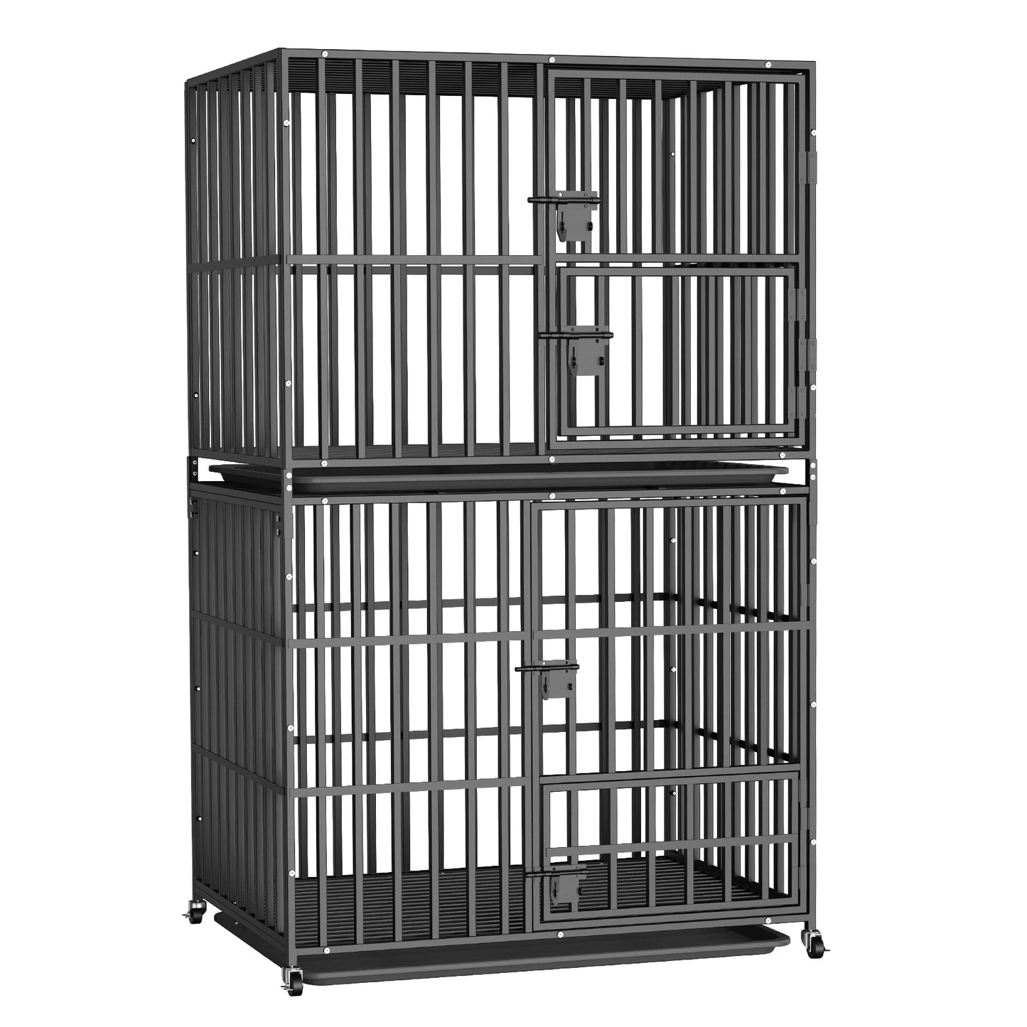 BORWAR Heavy Duty Stackable Dog Crate Removable Tray and Wheels