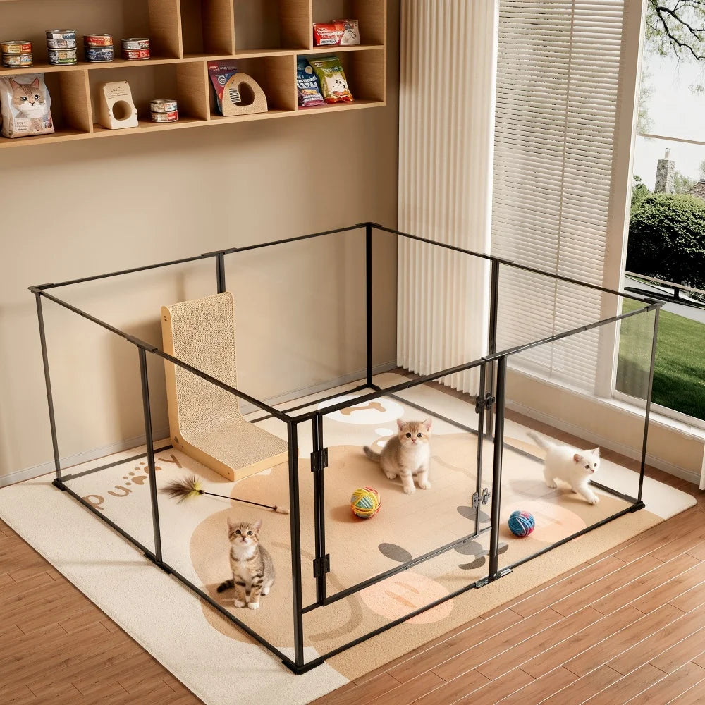BORWAR Premium Acrylic Aluminum Pet Playpen Enclosure With Full Visibility