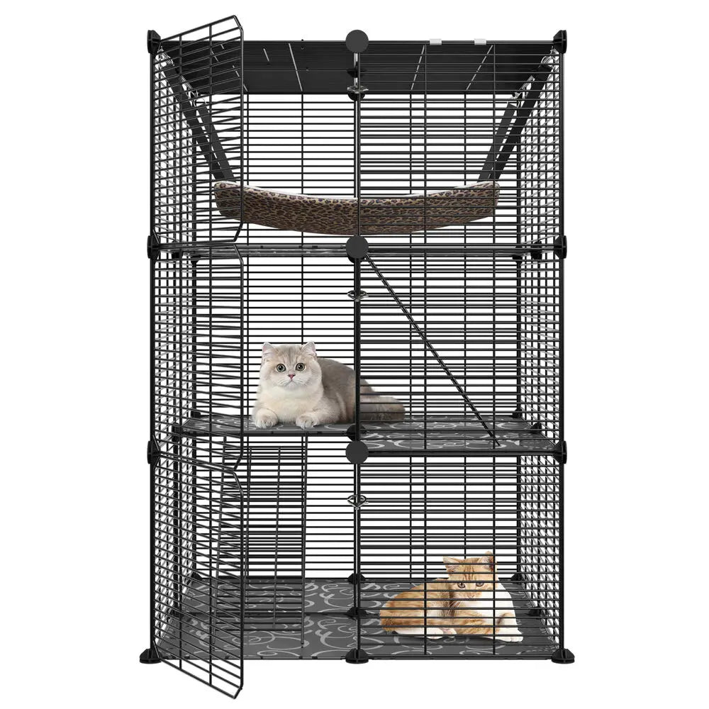 Closure 3-Tier Cat Cage Enclosure Metal Wire Kennel Playpen With Hammock