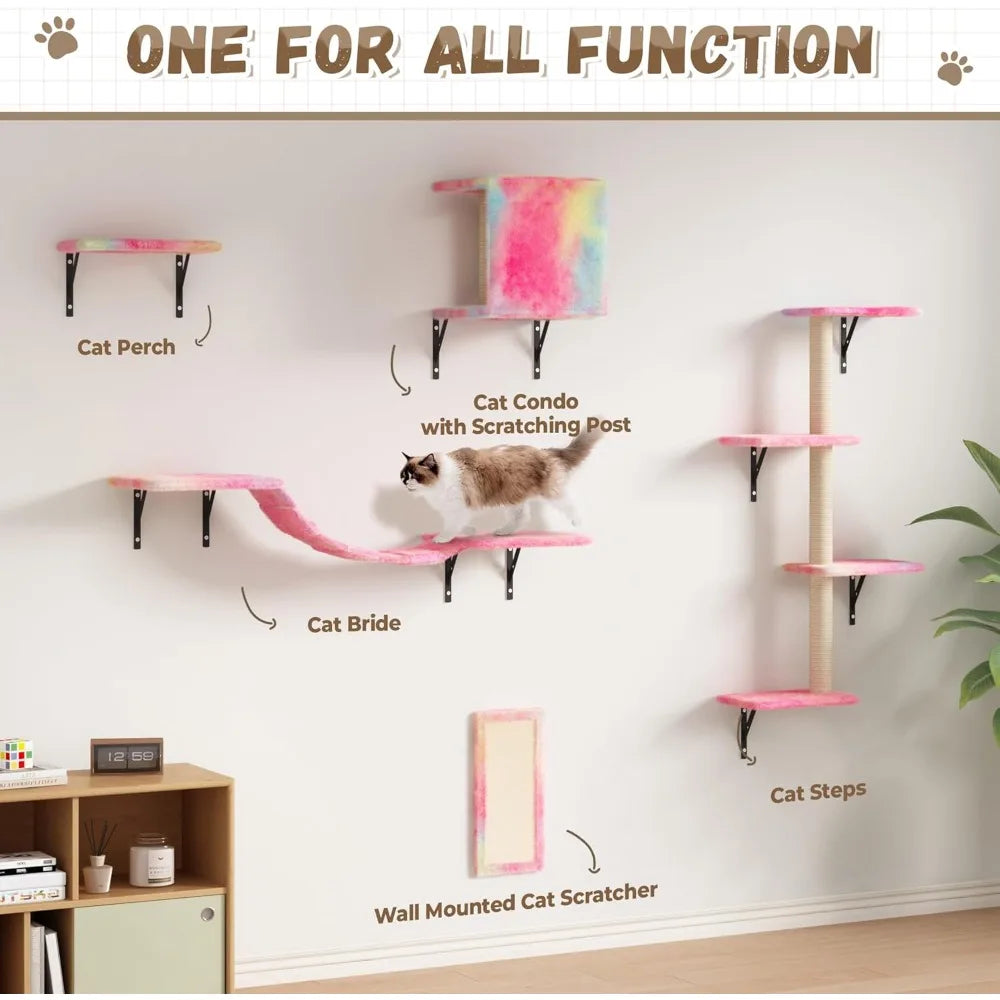 Wall Mounted Cat Furniture Set With Floating Shelves And Perches