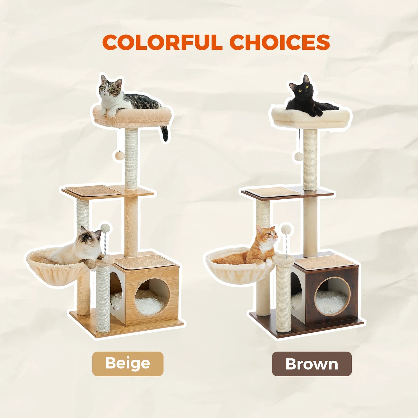 PAWZ Road Modern Multi-Level Wood Cat Tree With Condo Hammock