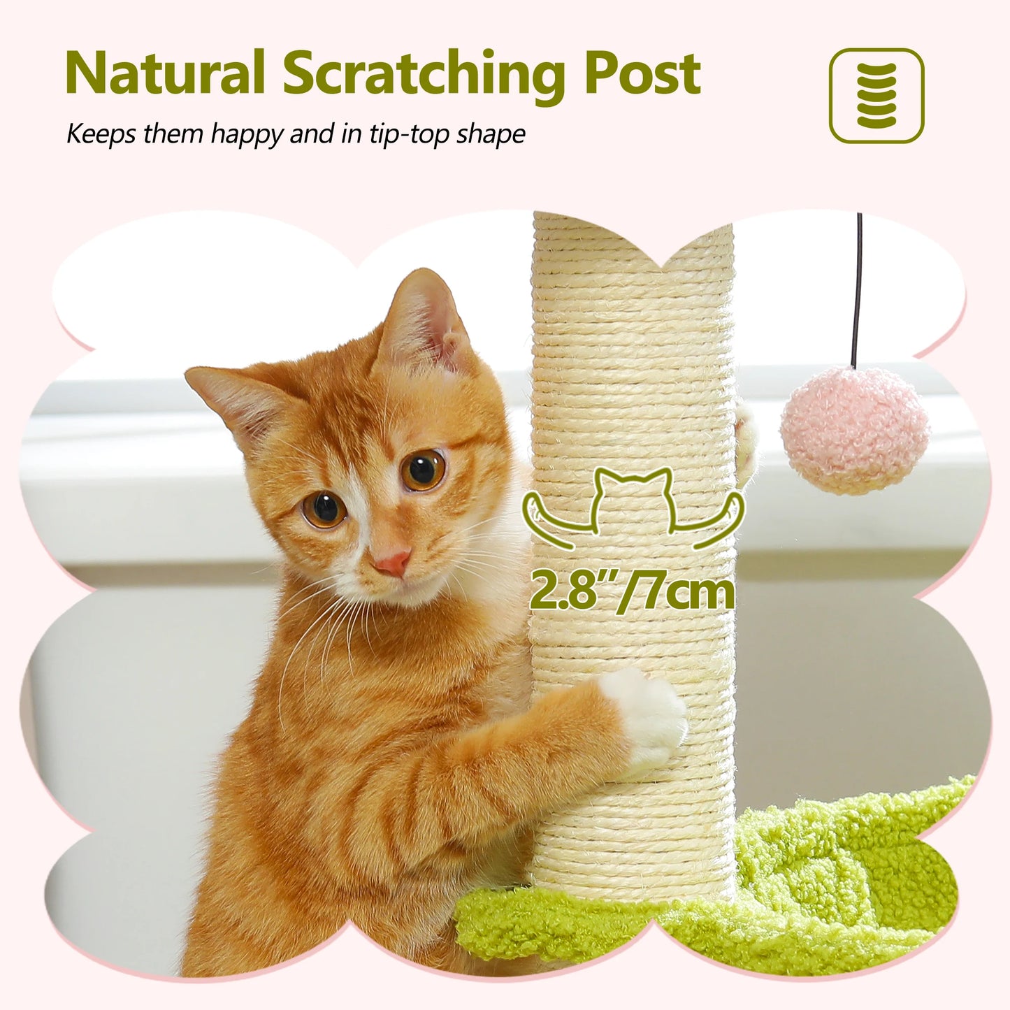 Flower Cat Tree with Sisal Scratching Post Large Hammock Soft Top Perch Small Cat Tower for Indoor Cute Cat Scratcher Kitten Toy