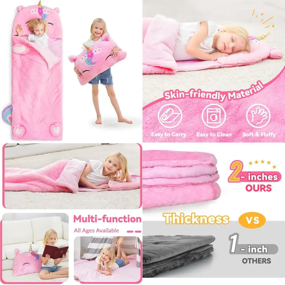 iPlay iLearn Unicorn Sleeping Bag Nap Mat for Toddlers Plush Slumber