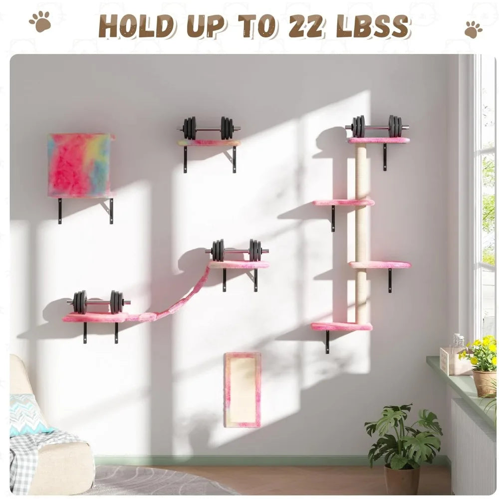 Wall Mounted Cat Furniture Set With Floating Shelves And Perches