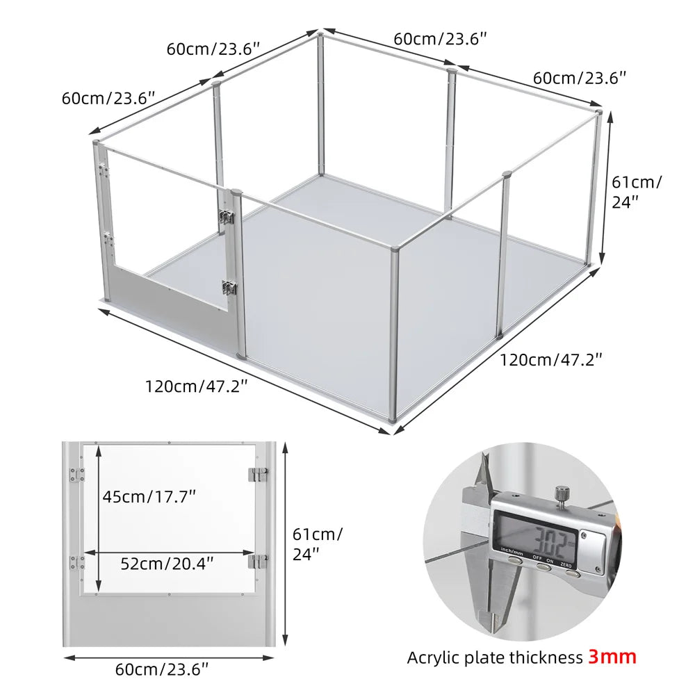 BORWAR Dog Playpen Acrylic Enclosure With Waterproof Pad For Pets
