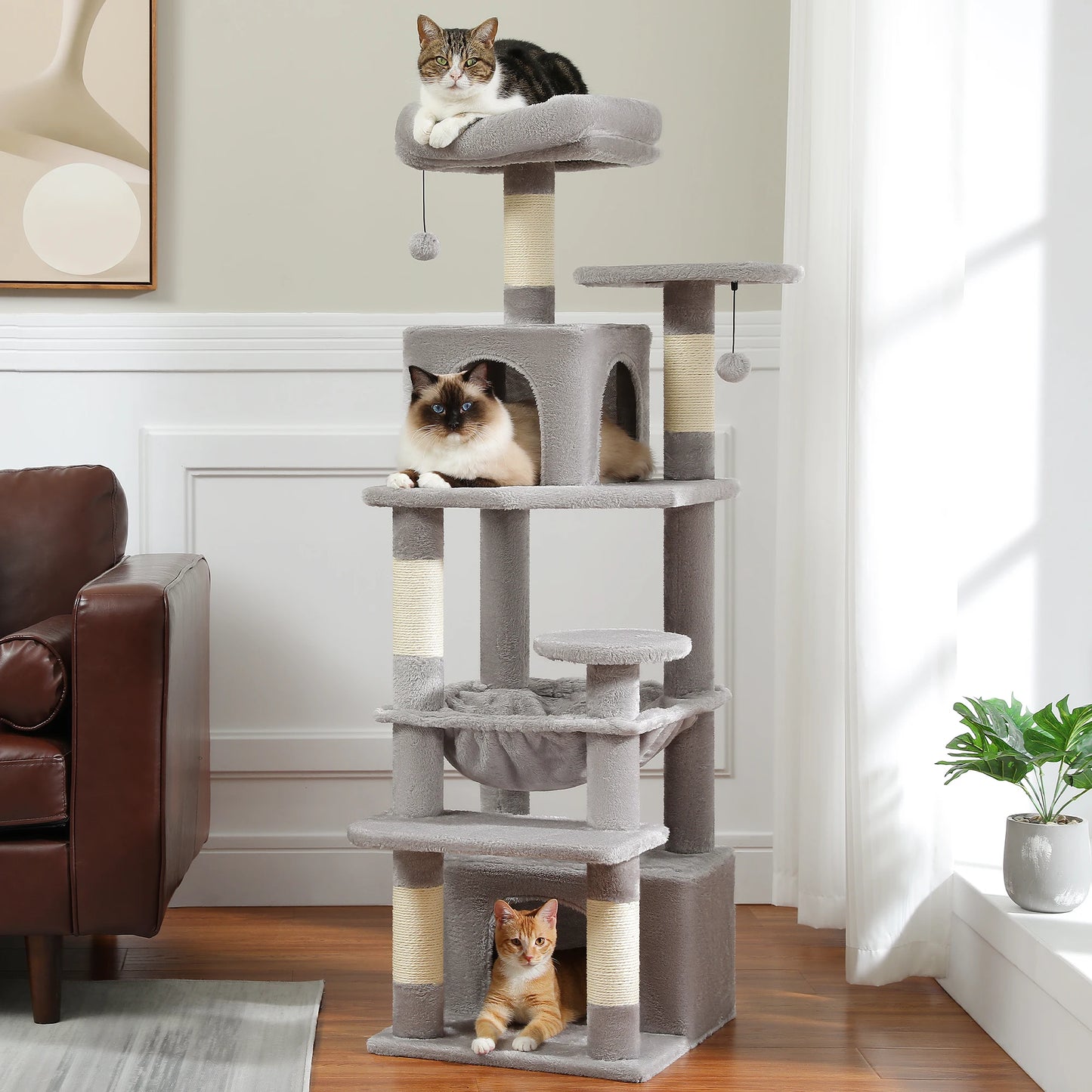 PEQULTICN Six Level Cat Tree Tower Cozy Hammock And Perches