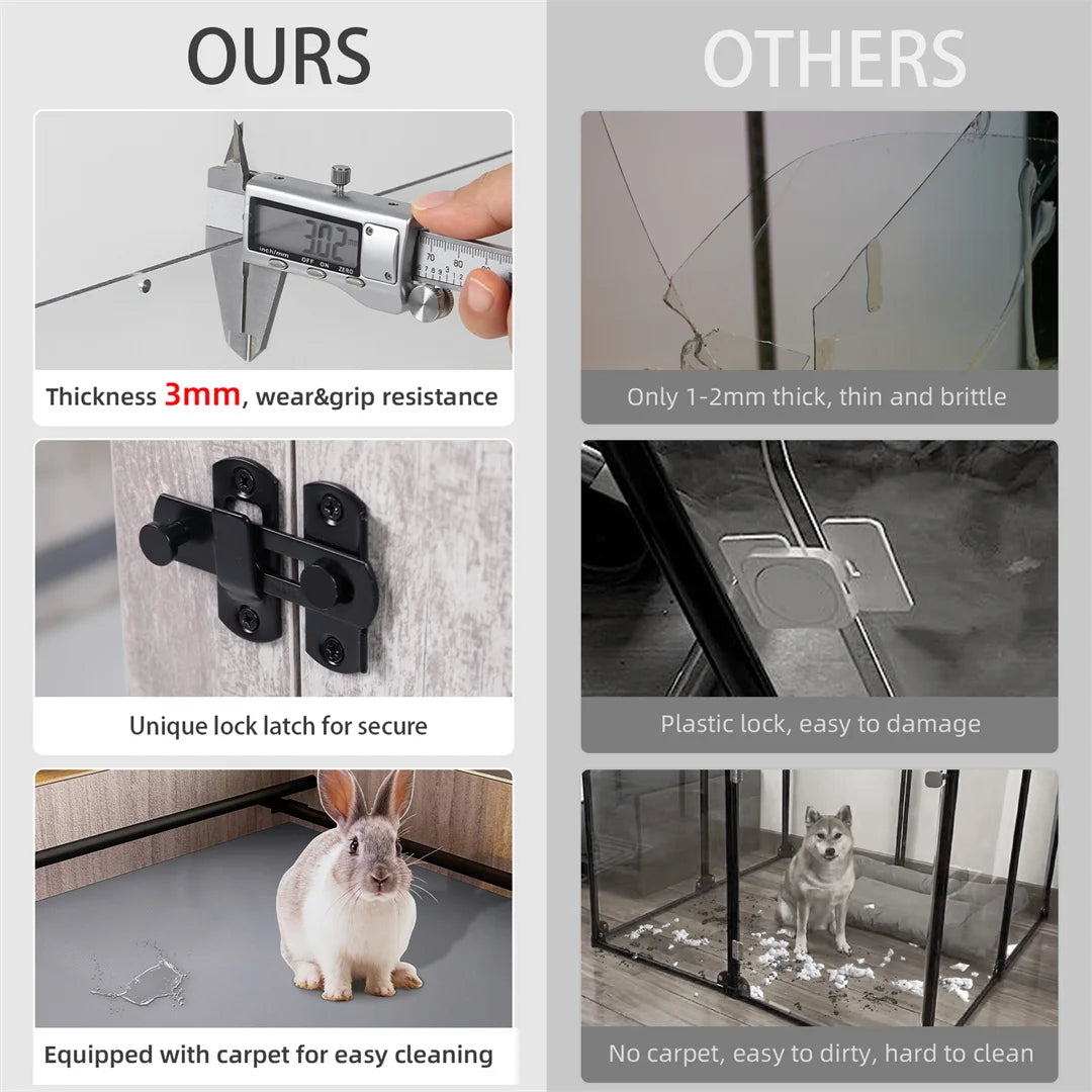 High-concerned Tempered Glass Whelping Box With Waterproof Pad For Puppies