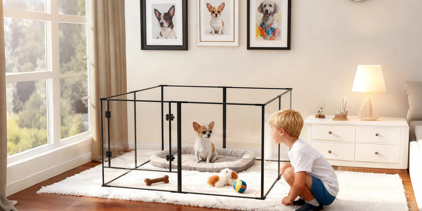 BORWAR Premium Acrylic Aluminum Pet Playpen Enclosure With Full Visibility