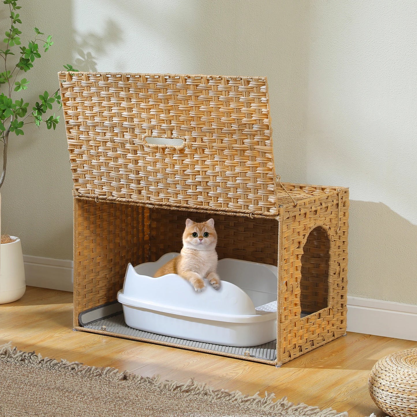 PAWZ Road Rattan Cat Litter Box Enclosure With Door