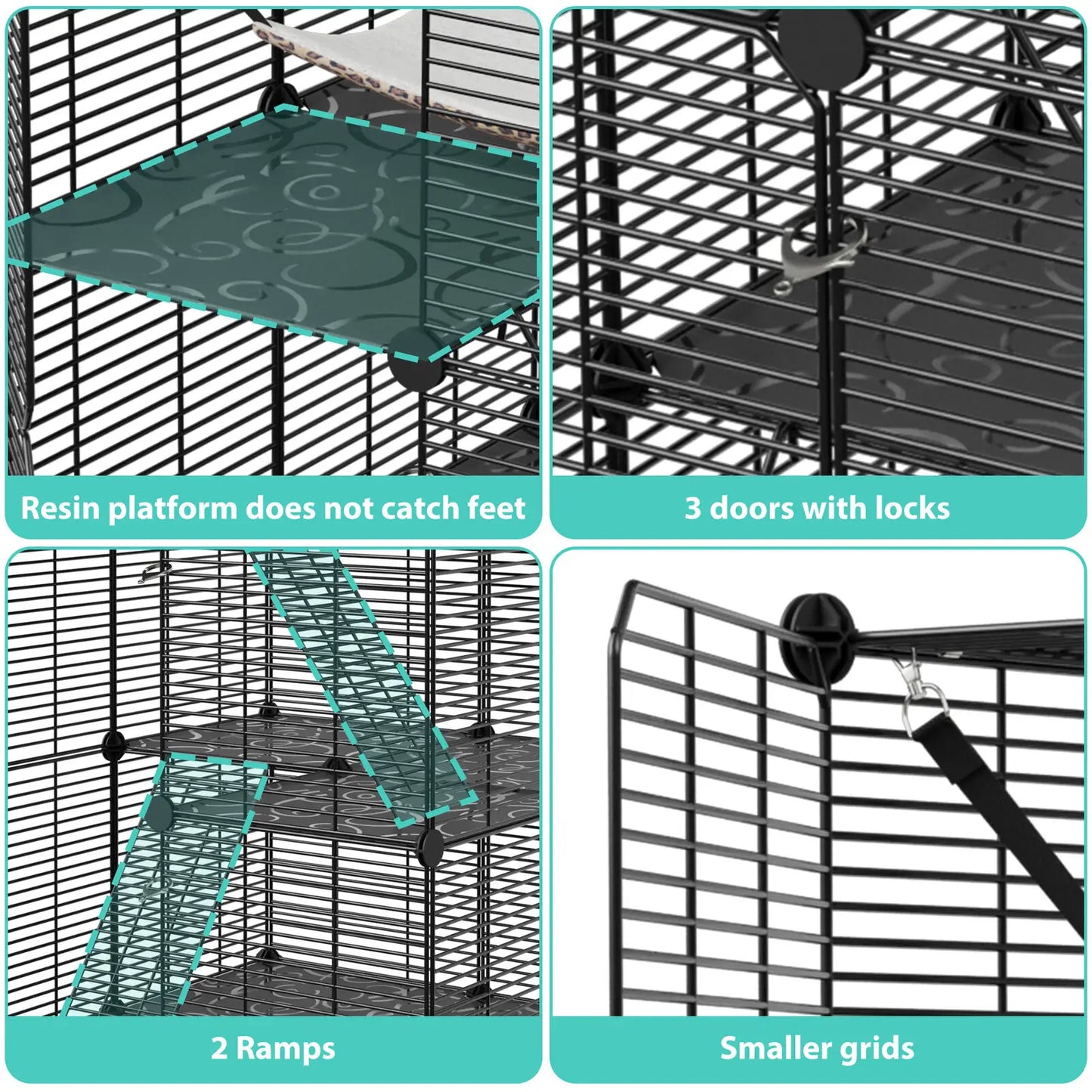 Closure 3-Tier Cat Cage Enclosure Metal Wire Kennel Playpen With Hammock
