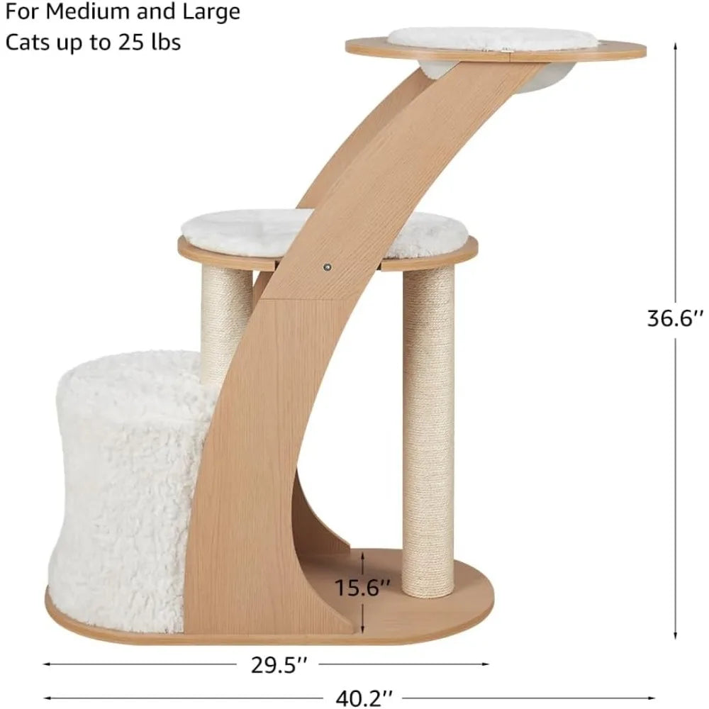 Indoor Wooden Cat Tower for Large Cats with Scratching Post
