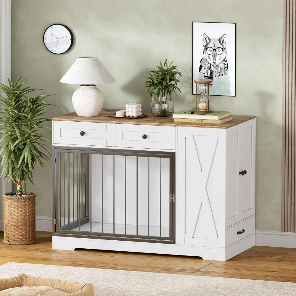 TIFICY Dog Crate Furniture With Storage Cabinet And Feeder