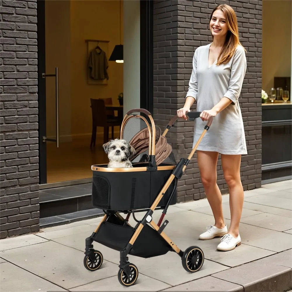 TIFICY Folding Dog Stroller For Small And Medium Pets With 4 Wheels