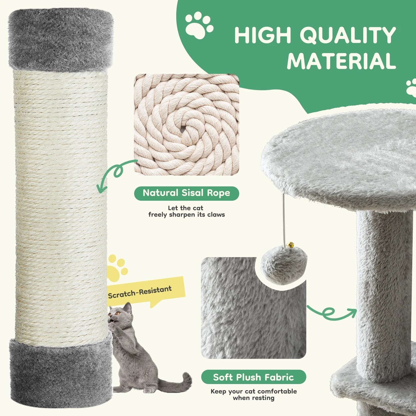 JHK MultiCat Climbing Cat Tree Tower With Sisal Scratching Posts