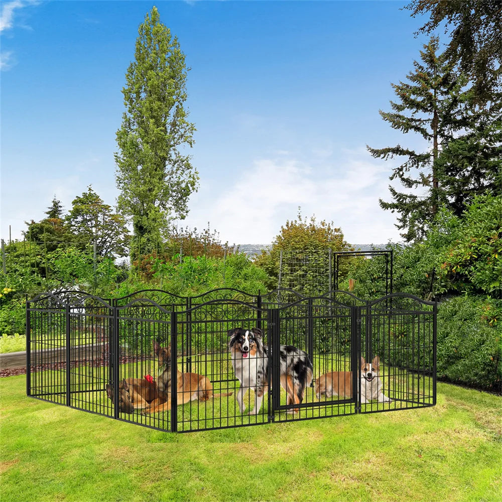 BORWARTH Heavy Duty Dog Playpen 8-Panel Metal Fence With Door