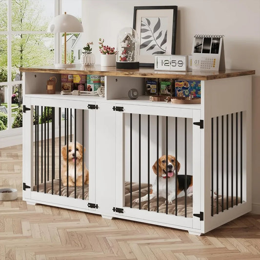 MKDK Dog Crate Furniture for Two Dogs with Storage Compartment