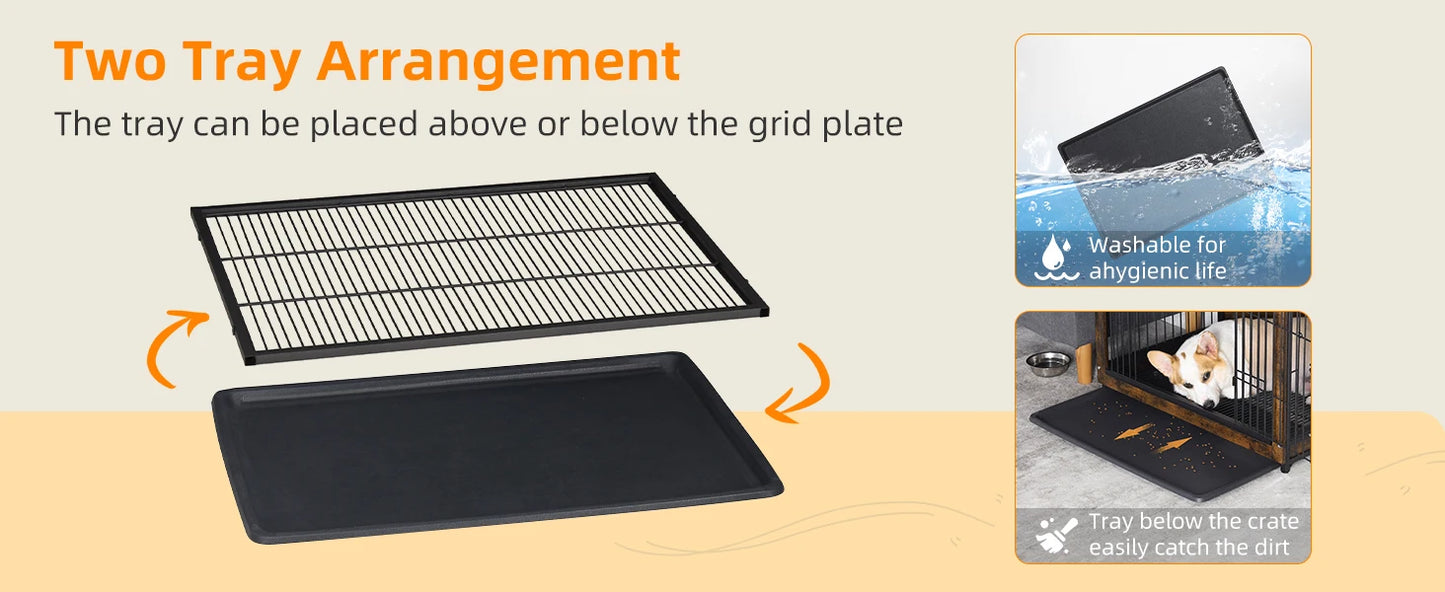 BORWAR Elevated Wooden Dog Crate End Table Kennel With Tray