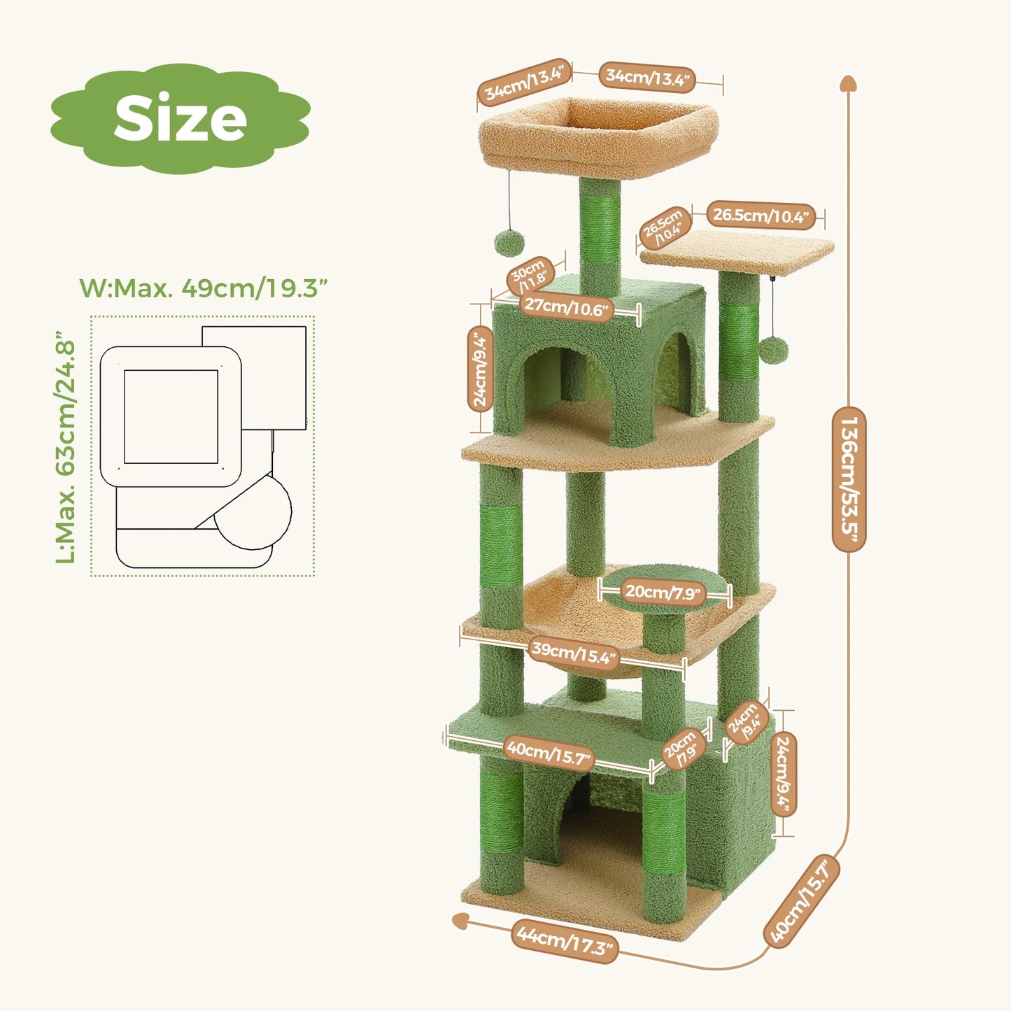 PEQULTICN Six Level Cat Tree Tower Cozy Hammock And Perches