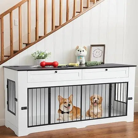 High-Concerning Dog Crate Furniture End Table Chewproof Charging Station