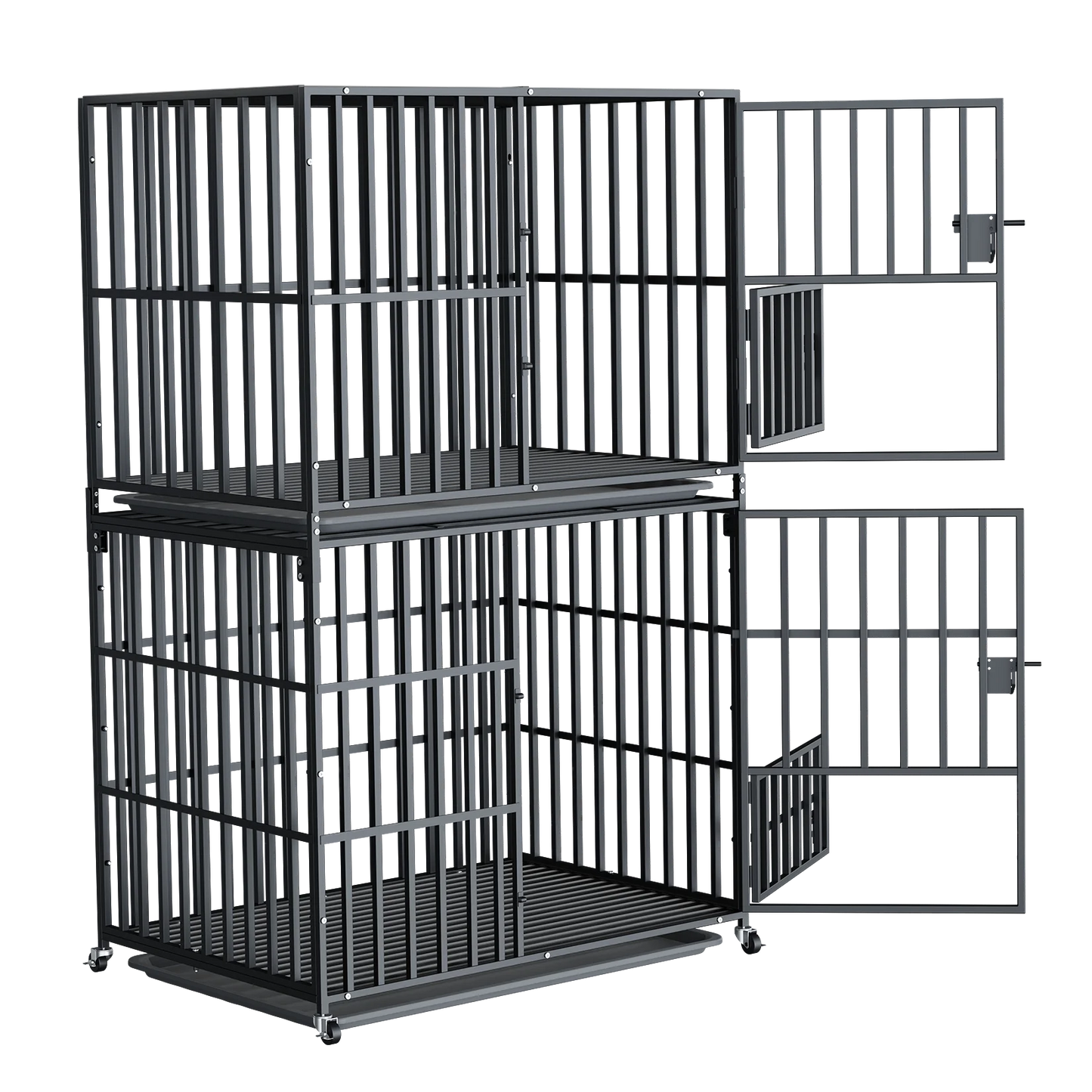 BORWAR Heavy Duty Stackable Dog Crate Removable Tray and Wheels