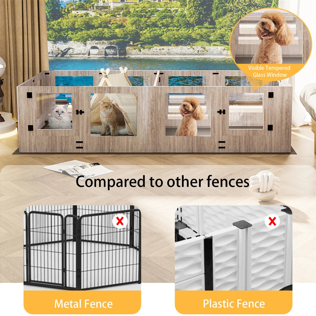 High-concerned Tempered Glass Whelping Box With Waterproof Pad For Puppies