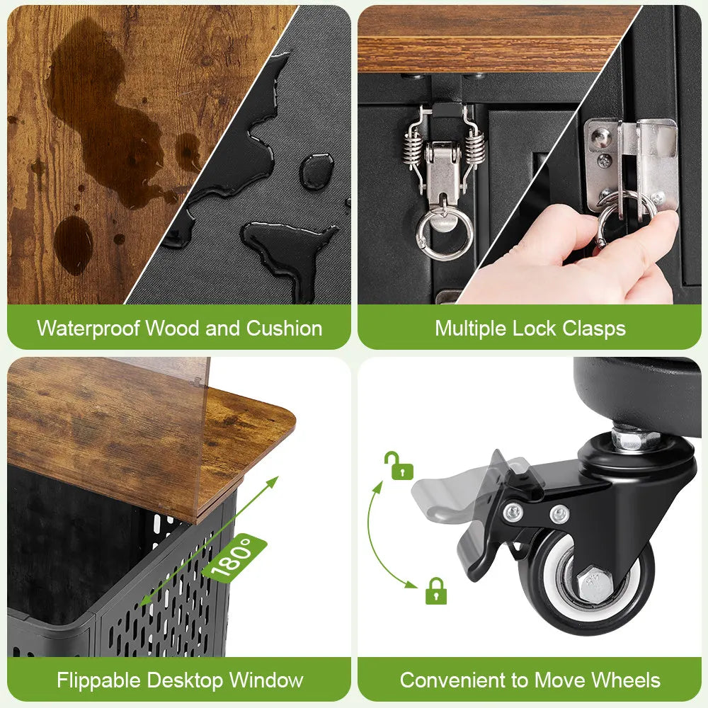 ONBRILL Dog Crate Wood Kennel With Cushion And Wheels