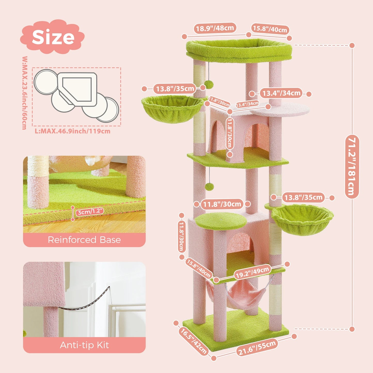 PEQULTICN Luxury Cat Tree With Sisal Scratching Posts And Condo