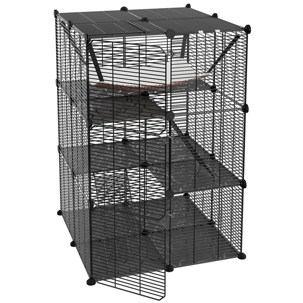 Closure 3-Tier Cat Cage Enclosure Metal Wire Kennel Playpen With Hammock