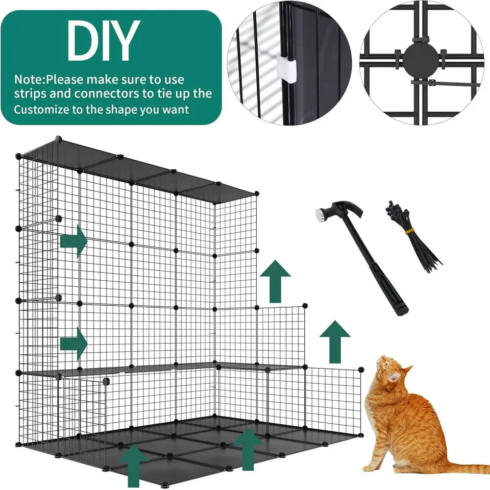 CageIndoor Large with Storage Cube DIY Outdoor Catio Cats Enclosures Metal Playpen with Hammock Platforms for 1-4Cats 5Tiers