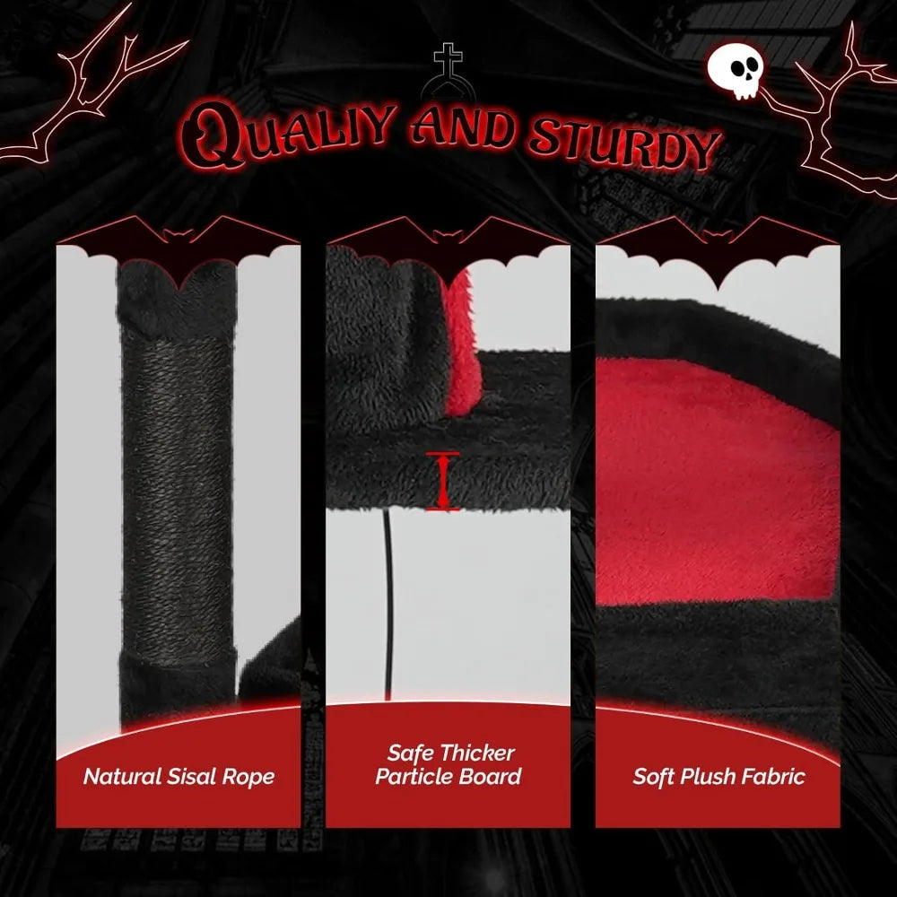 Gothic Halloween Cat Tree Tower With Scratching Posts And House Cave